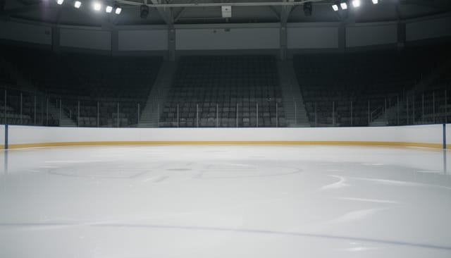 Illustration: Empty indoor figure skating rink with freshly resurfaced glossy ice